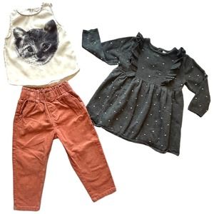 H&M Girl’s Springtime Kitty Cat Basics. Dusty Rose, Cream, grey. Set of 3. 2-3y